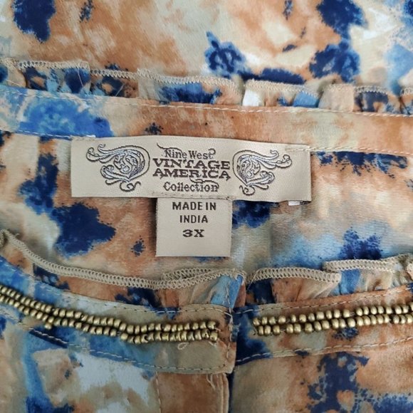 Nine West Top Plus Size 3X High Low Beaded Semi Sheer Pocket Long Sleeve Blue - Picture 5 of 5